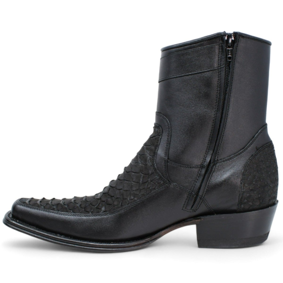 Python Skin European Toe Short Boots - Black