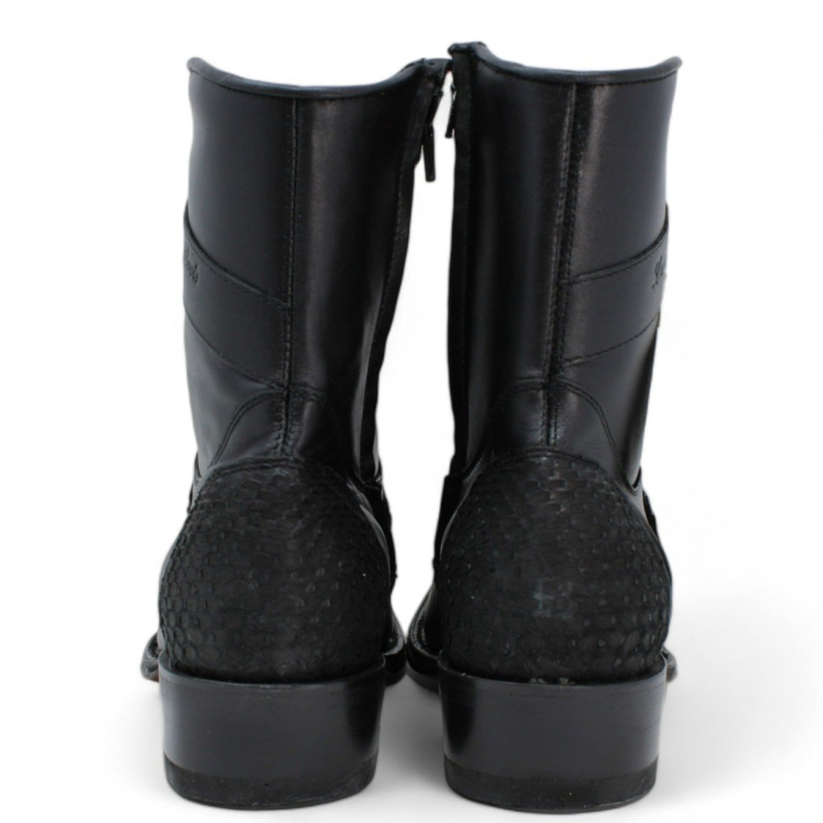 Python Skin European Toe Short Boots - Black