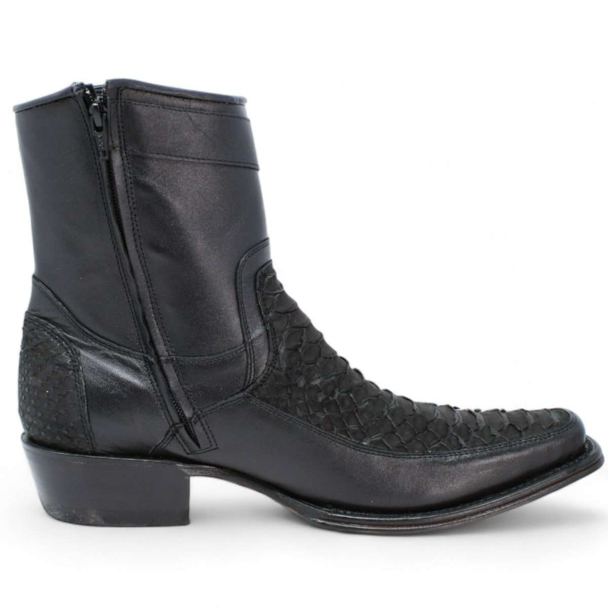 Python Skin European Toe Short Boots - Black