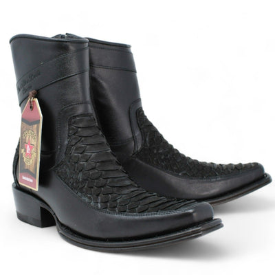 Python Skin European Toe Short Boots - Black