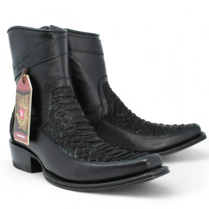 Python Skin European Toe Black Boots