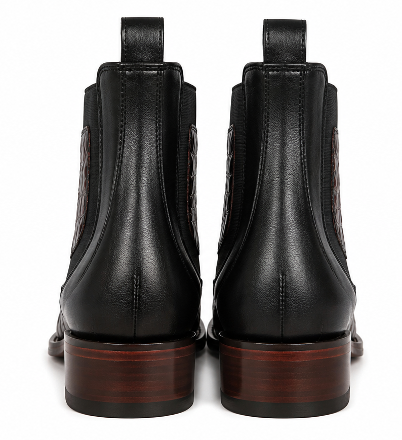 Los Altos Caiman Belly Short Boots - Black Cherry