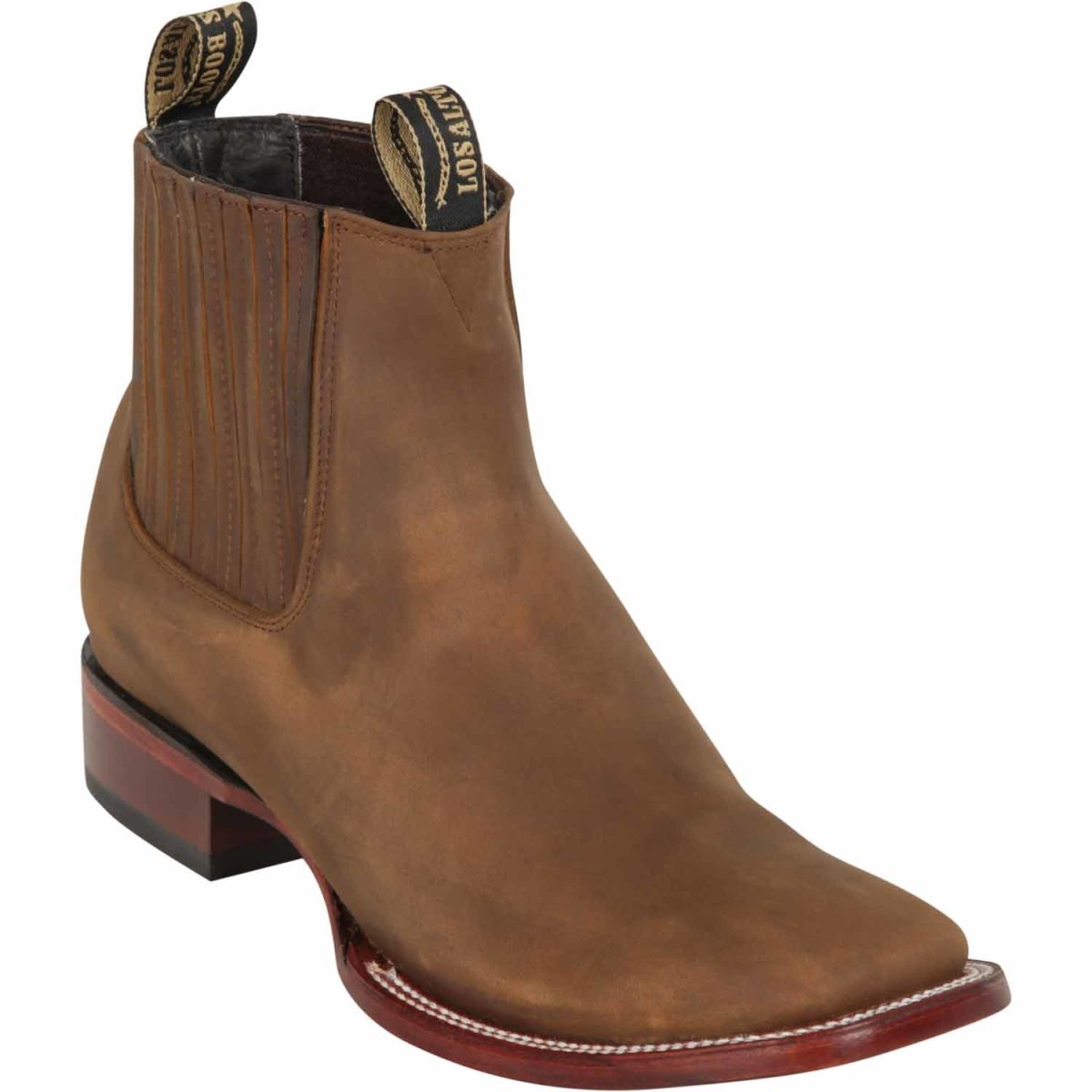 Men's Wide Square Toe Crazy Leather Short Boots - Tan