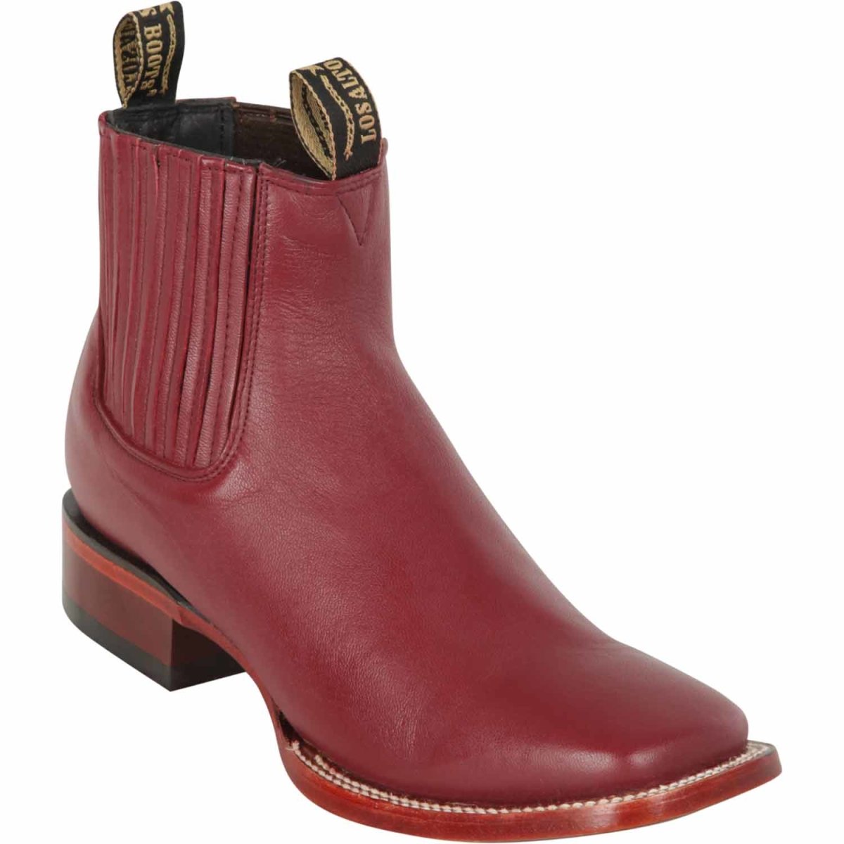 Men's Burgundy Deer Leather Wide Square Toe Boots