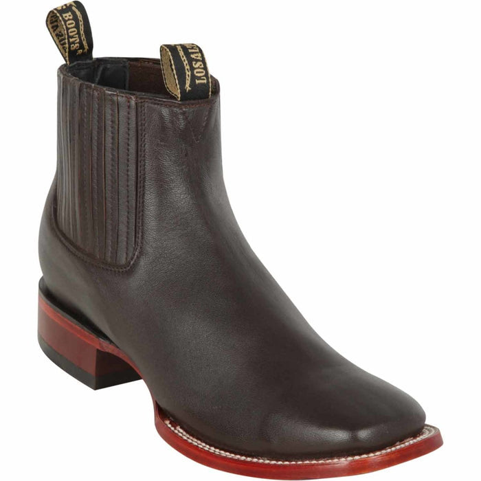 Los Altos Wide Square Toe Deer Leather Boots - Chocolate