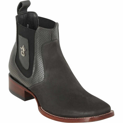 Men's Gray Suede Square Toe Short Boots by Los Altos