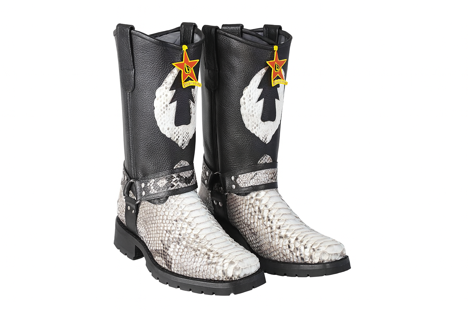 Los Altos Natural Black Python Biker Boots