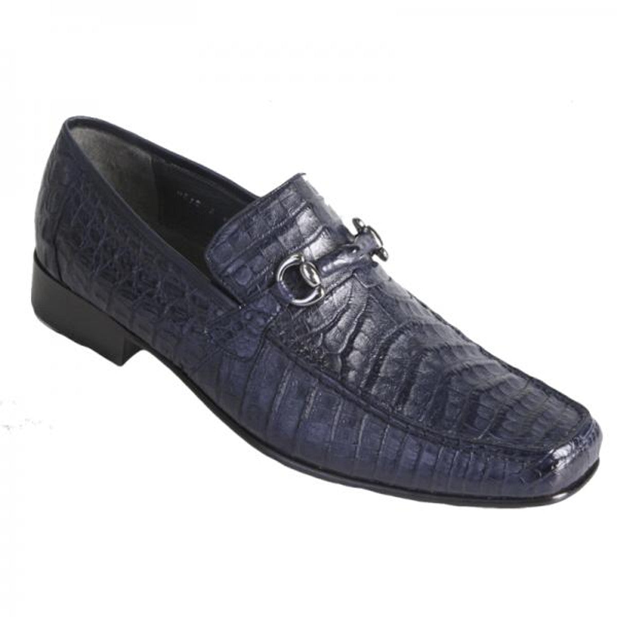 Los Altos Navy Blue Crocodile Metal Bit Loafers