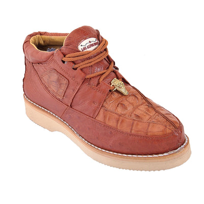 Men's Los Altos Caiman and Smooth Ostrich Skin Shoe ZA052803 - Cognac
