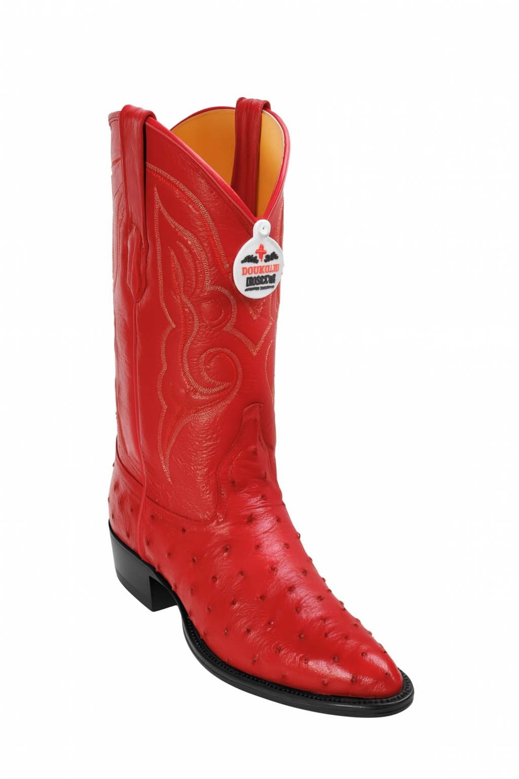 Los Altos Boots Red Ostrich J-Toe Cowboy Boots - Botas De Avestruz