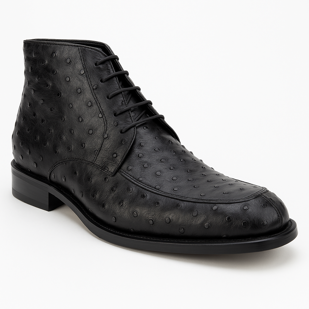Los Altos Black Ostrich Quill Ankle Boots