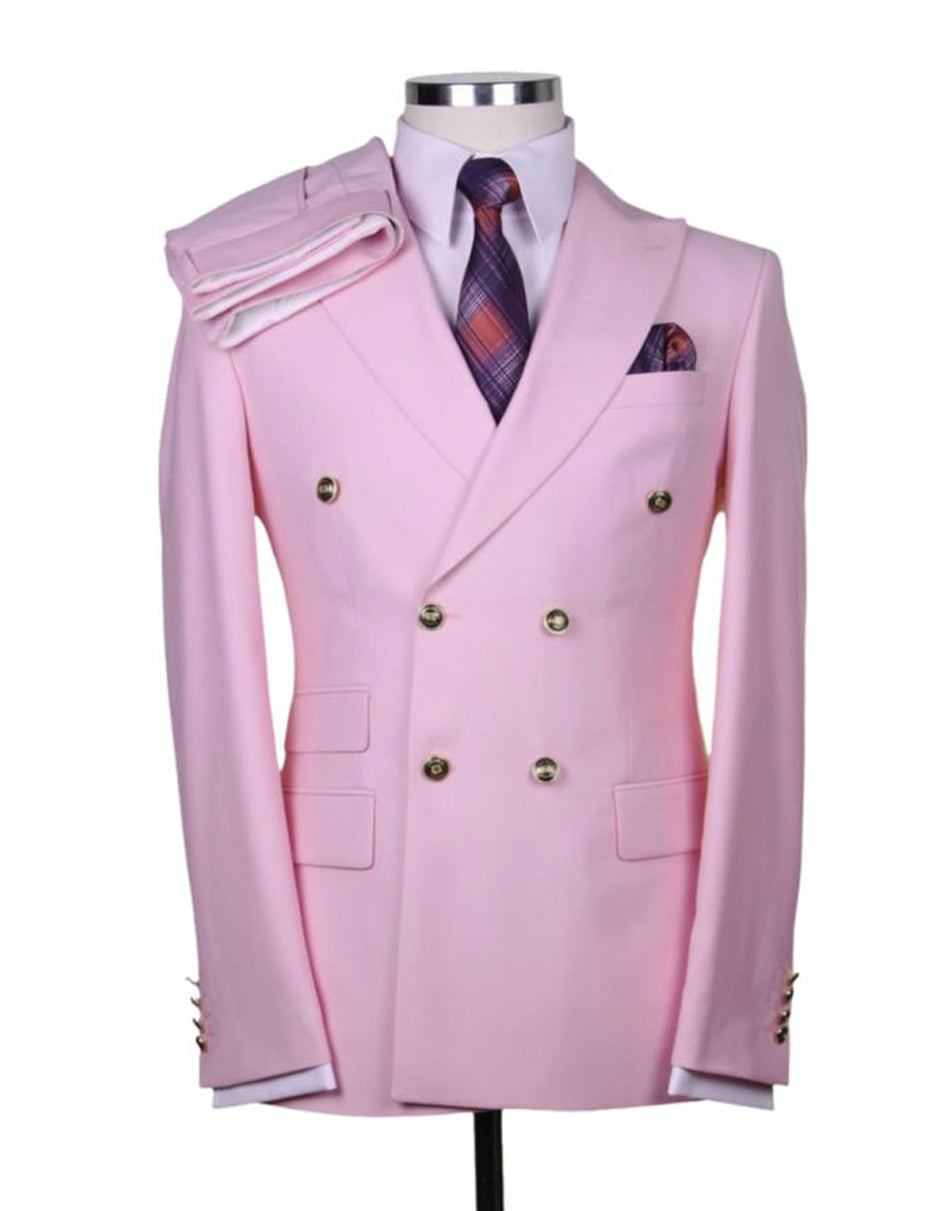 Designer Double Breasted Pink Suit with Gold Buttons