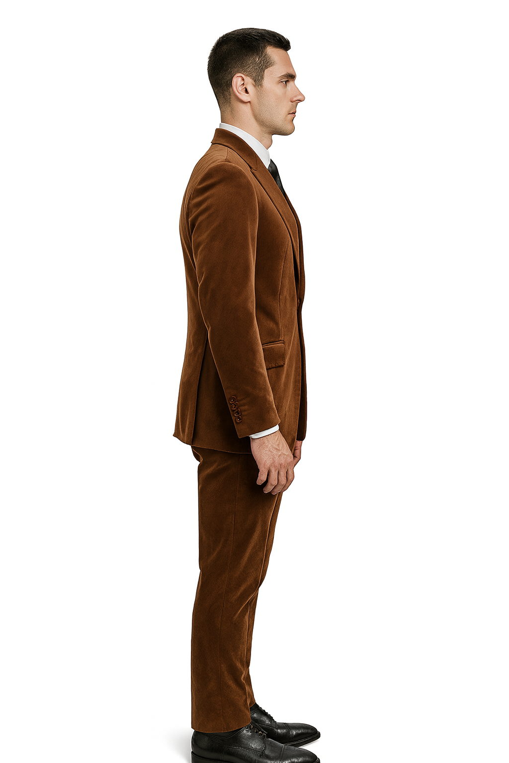 Brown Velvet Slim Fit Blazer and Pants Set