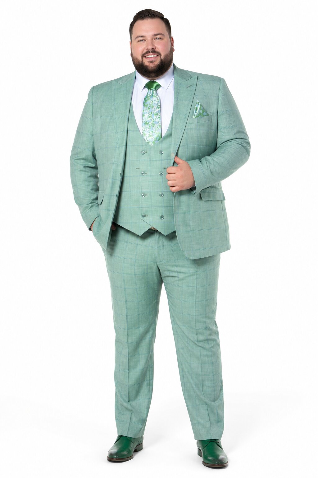 Tiglio Rosso Suit - Classic Fit Athletic Cut 100% Wool Super 150s Italian Fabric Peak Lapel in Color Mint Green