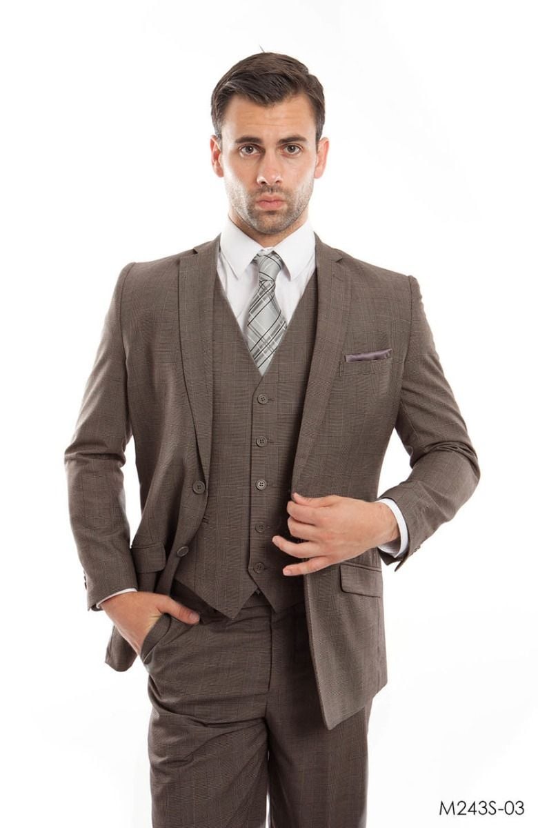 Tazio Men's 3-Piece Glen Plaid Suit