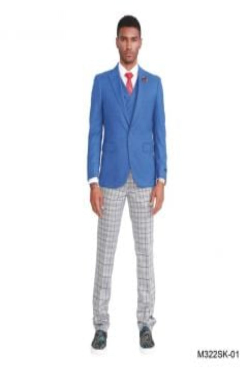 Tazio Men's Fit 3 Piece Plaid Suit