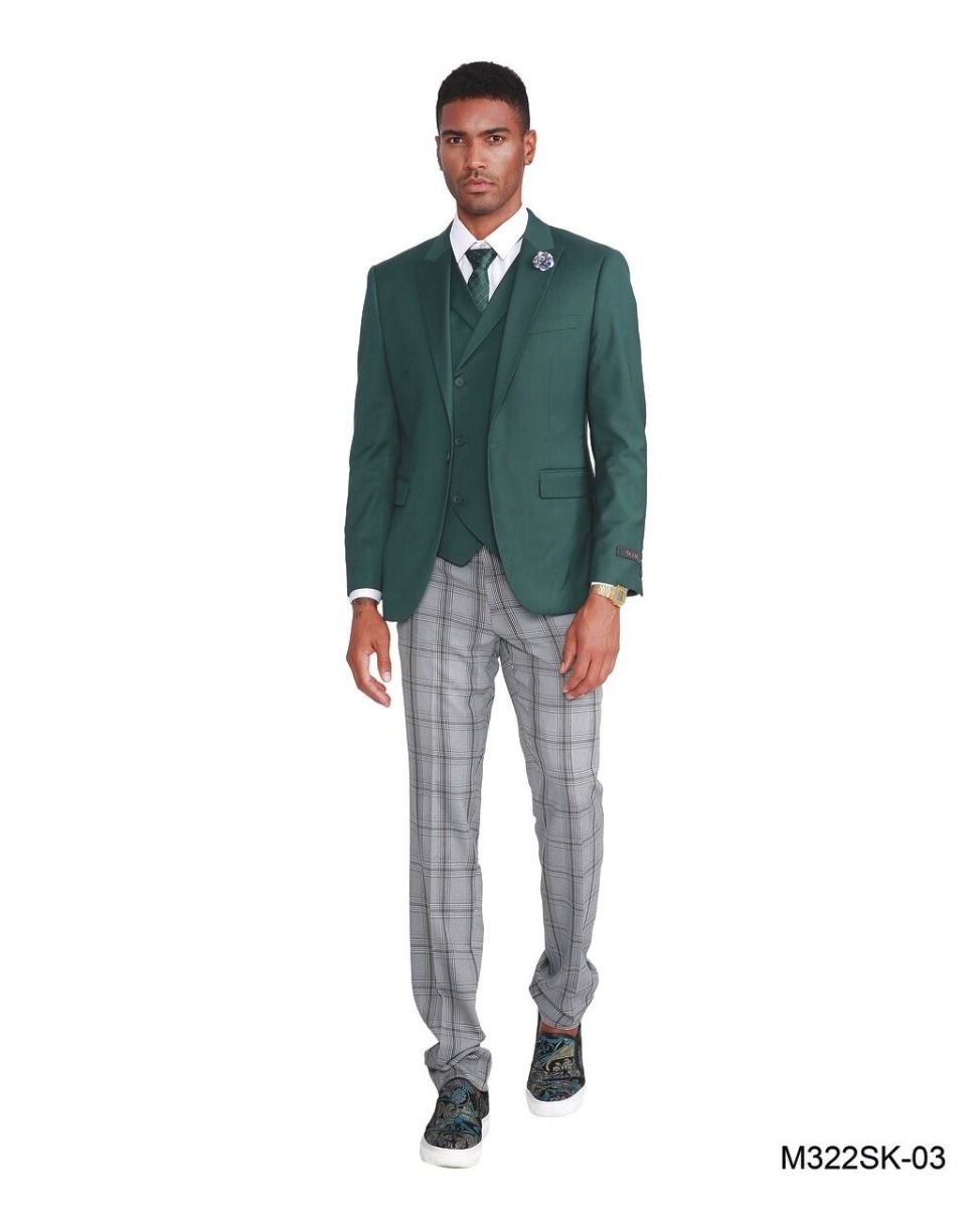 Tazio Men's Fit 3 Piece Plaid Suit