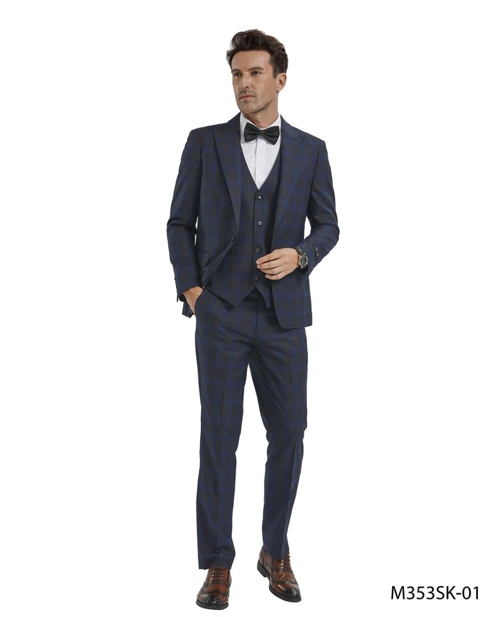Tazio 3 Piece Plaid Slim Suit Bold Patterned