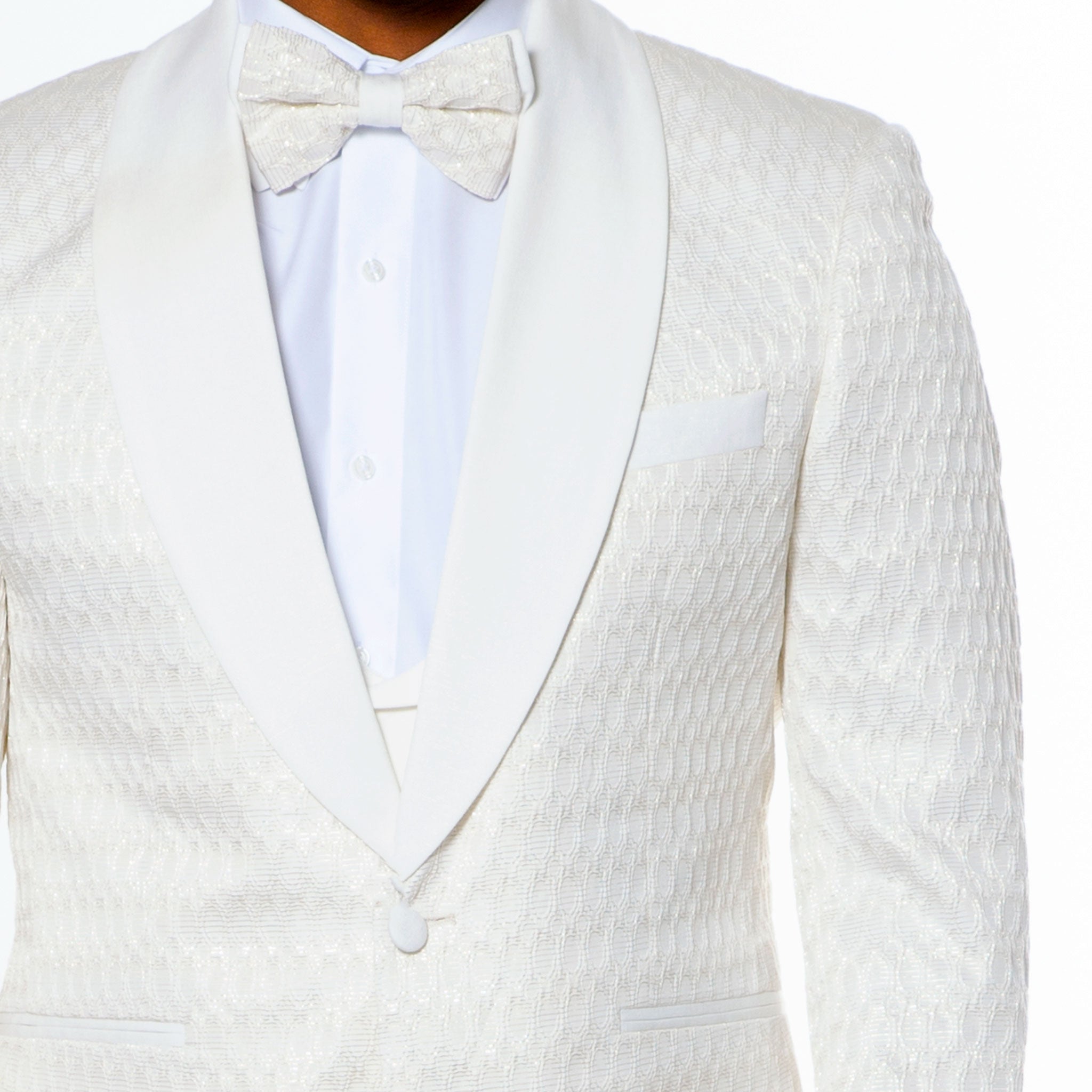 Ivory Textured Jacquard Tuxedo 4-Piece Set with Shawl Lapel β Wedding & Prom