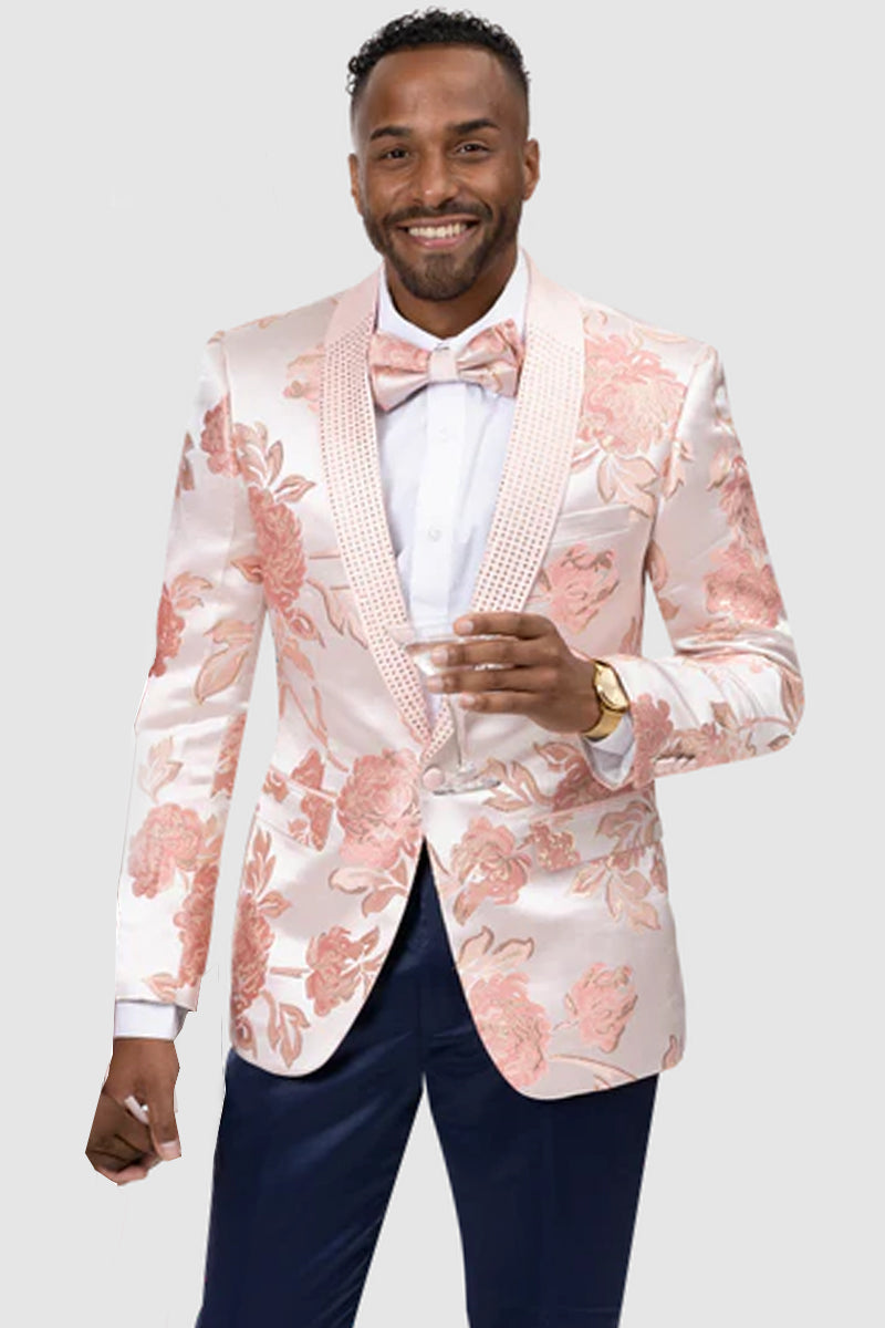 Men's Pink Satin Paisley Tuxedo Jacket