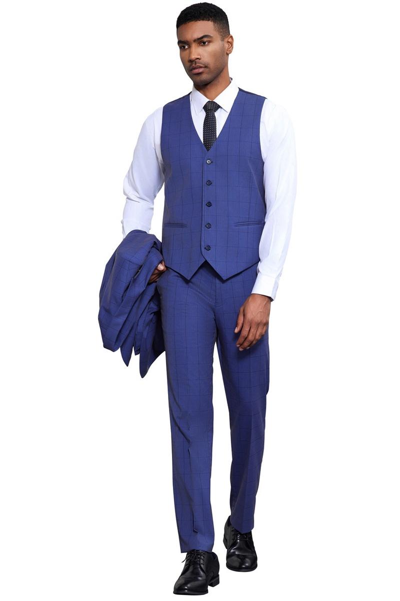 Stacy Adams French Blue Modern Fit Plaid Suit
