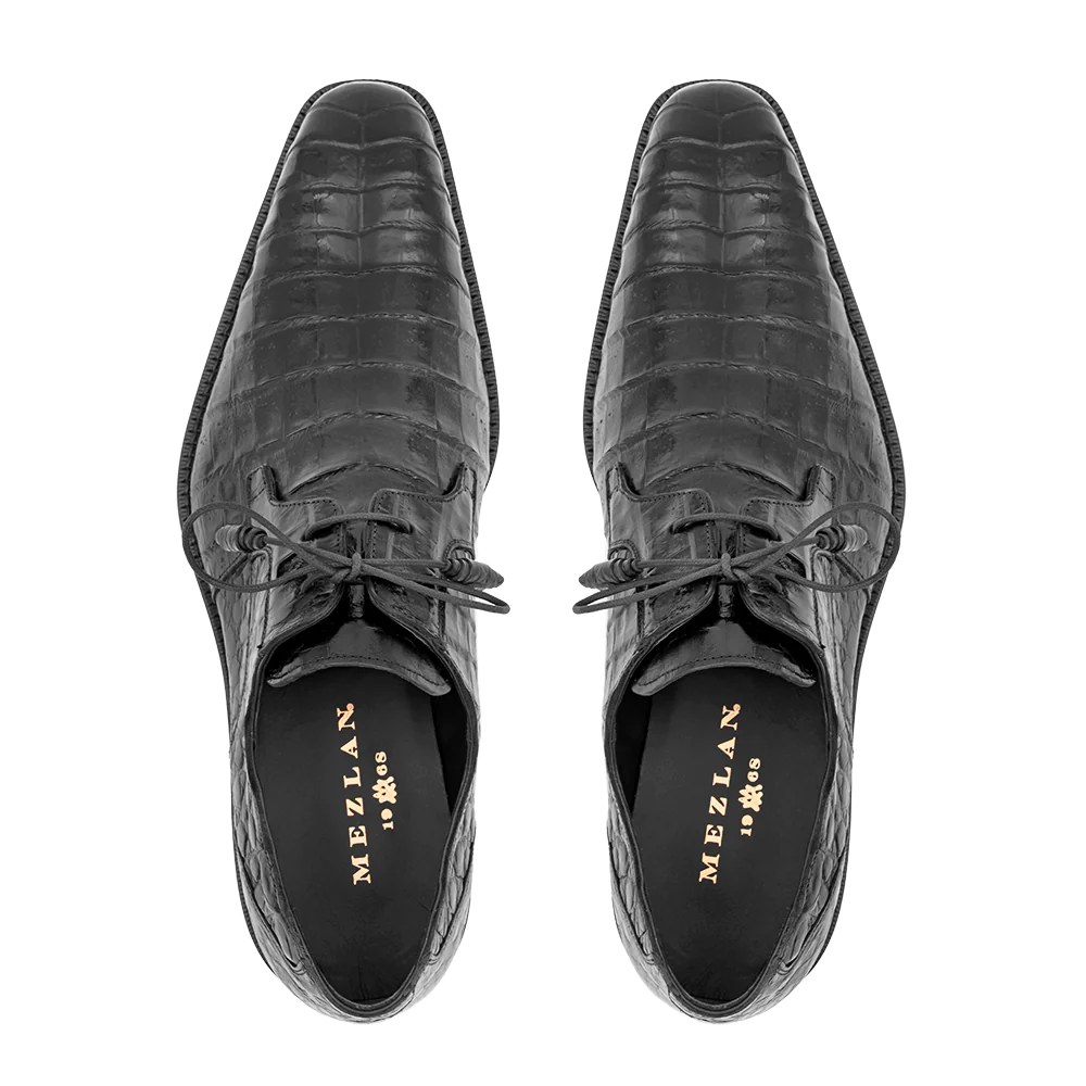 Mezlan Anderson Crocodile Derby Shoes Black (13584-F)
