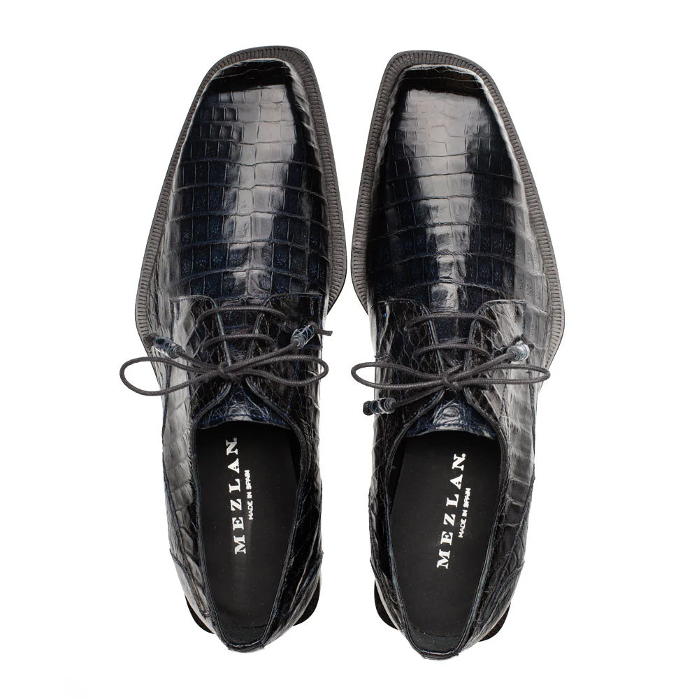 Mezlan Ugo Crocodile Square Toe Lace Up Derby Blue (50200-F)