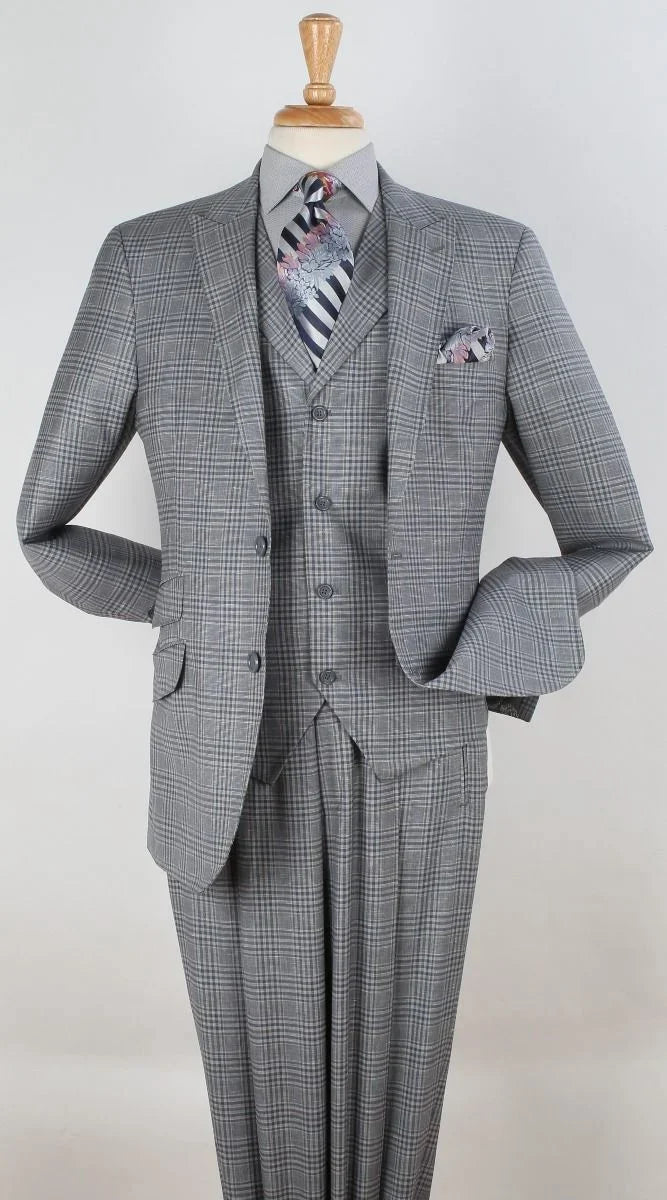 Apollo King Men's Outlet 3pc 100% Wool Suit Fashion Peak Lapel
