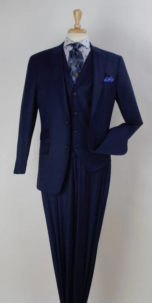 Apollo King Men's Outlet 3pc 100% Wool Suit Fashion Peak Lapel