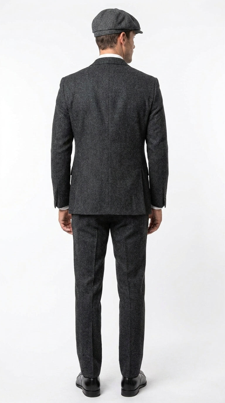 Men’s Heritage Charcoal Tweed 3 Piece Suit, Peaky Blinders Inspired Classic Formal Dress Suit