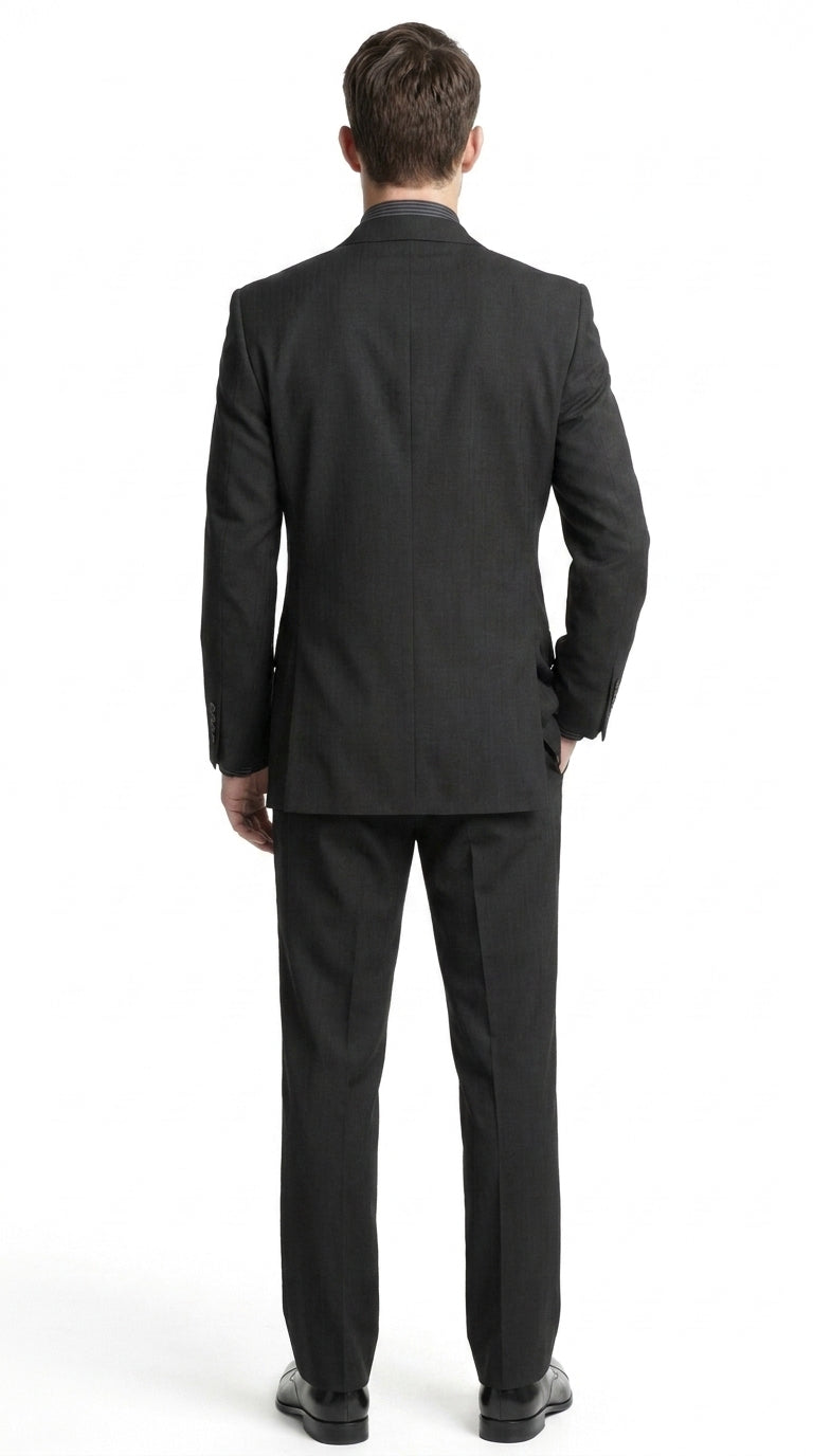 Men’s Charcoal Gray Super 150’s Wool 2-Piece Suit – Two-Button Hand Pick Stitch Business and Formal Suit