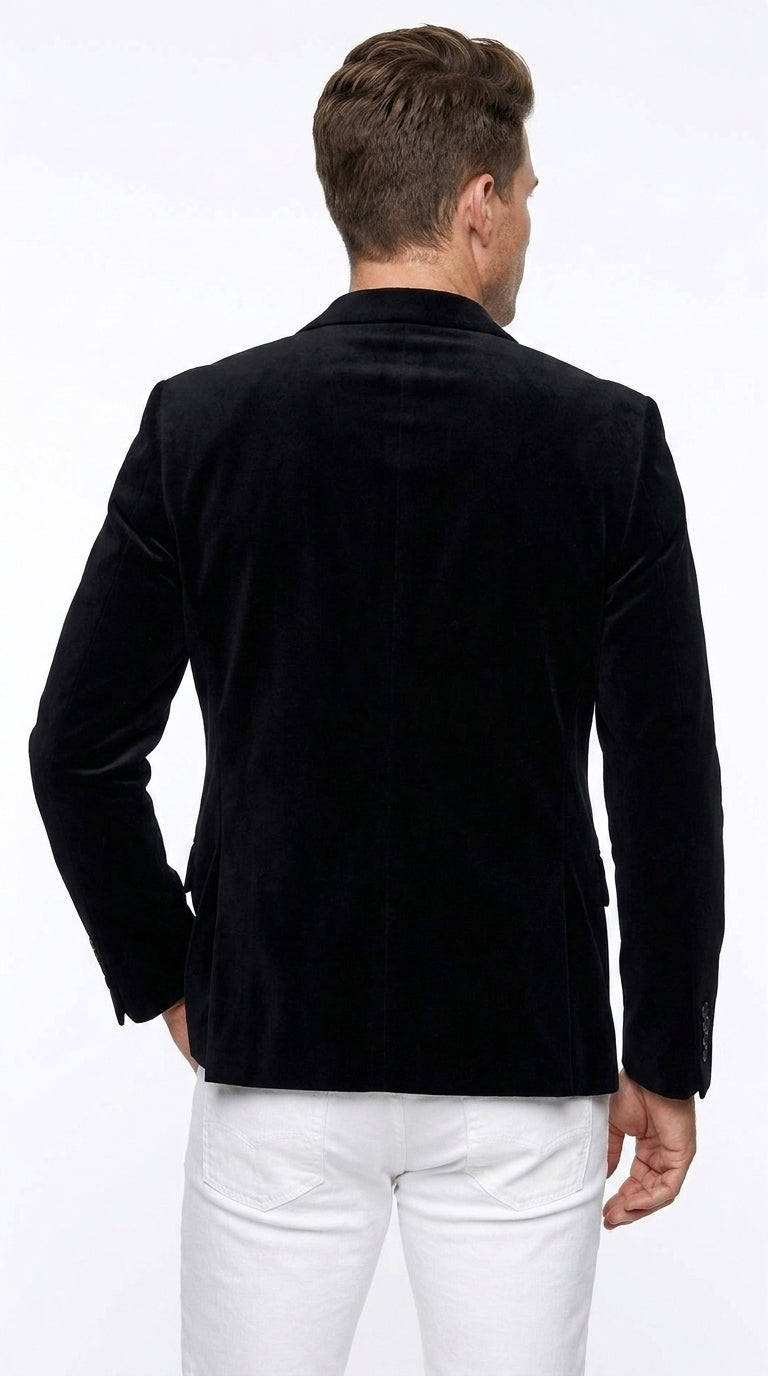 Men’s Black Velour Blazer – Classic Velvet Sport Jacket for Weddings, Parties and Formal Wear
