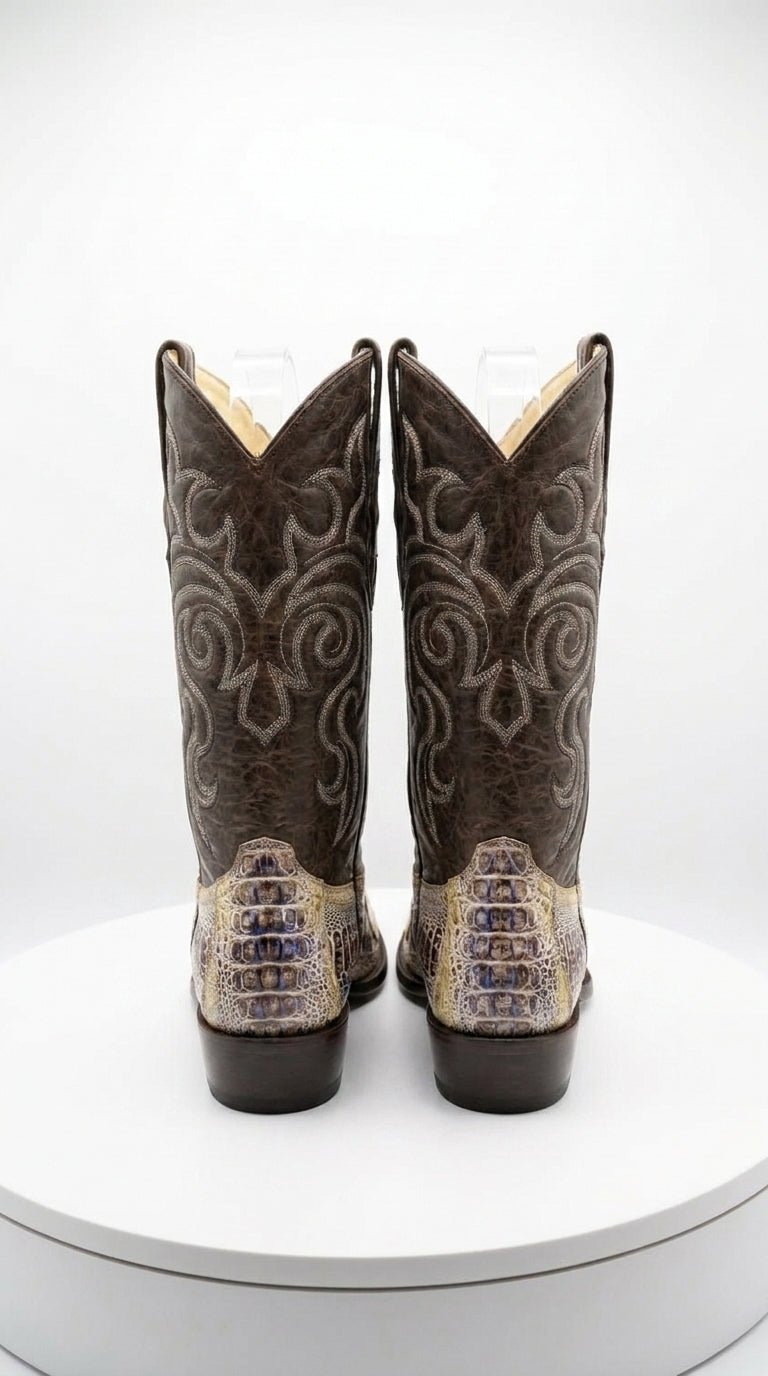 Los Altos Men’s Natural Ostrich Leg Cowboy Boots, Exotic Western Dress Boots