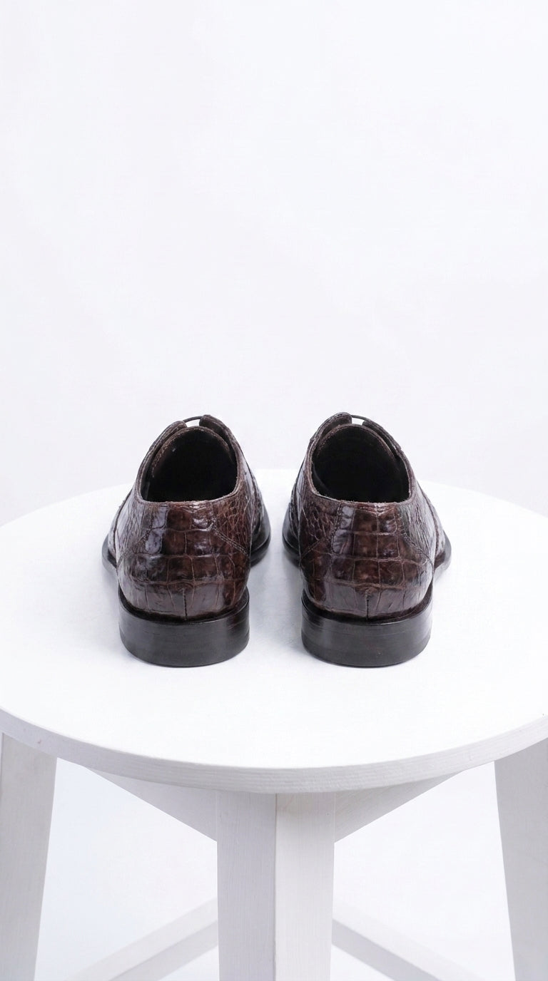 Men’s Brown Crocodile Italian Gator Shoes, Exotic Lace-Up Formal Dress Shoes