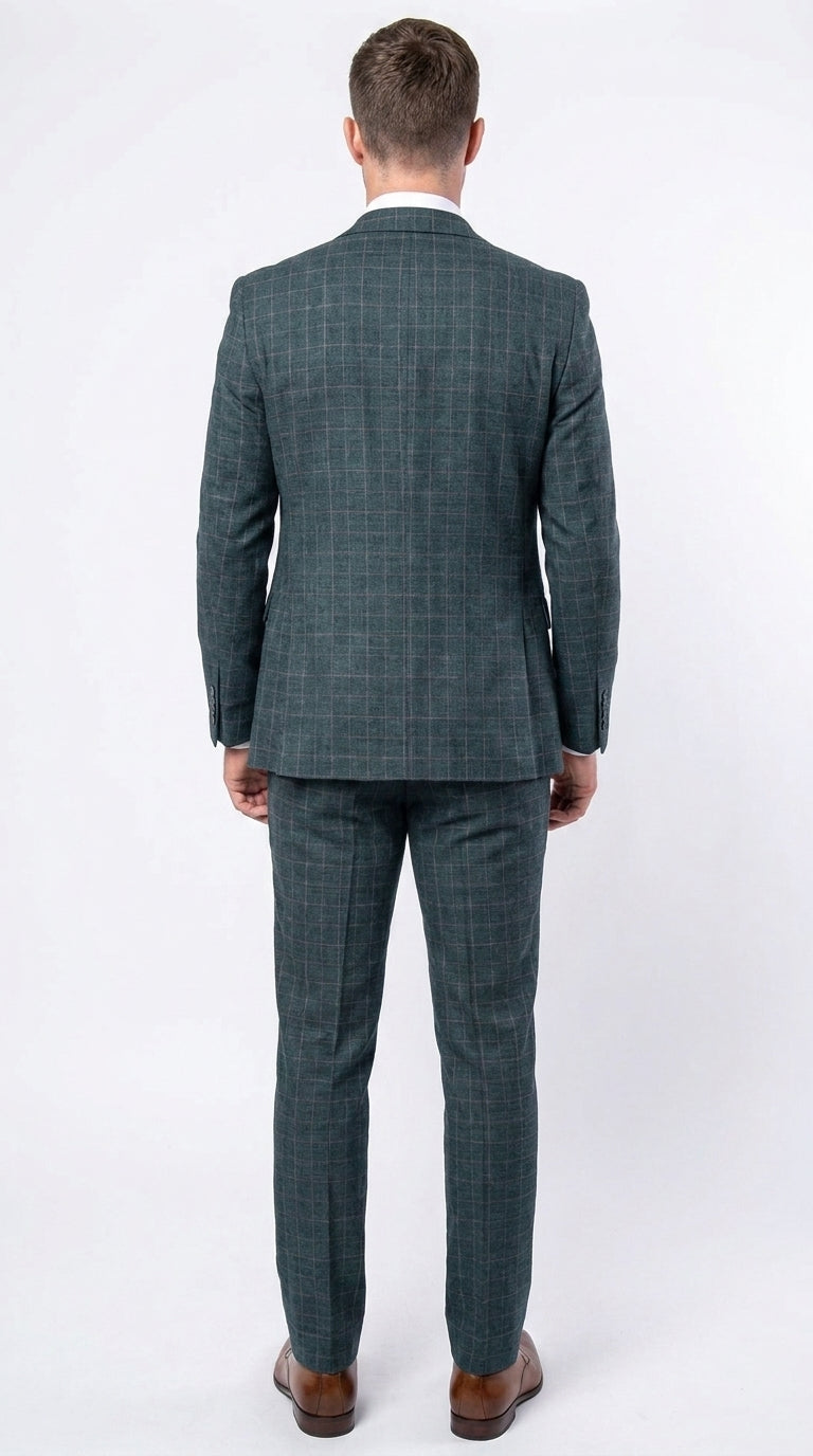 Rossi Man Max RM1788 Men’s Teal Plaid 3 Piece Suit, Slim Fit Formal Wedding Prom Dress Suit