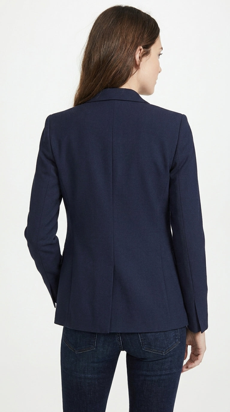 Two Button Solid Pattern Navy Women Blazer