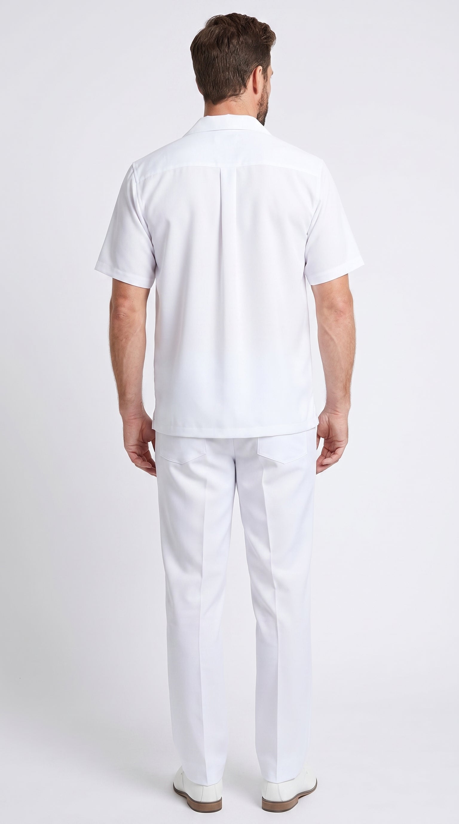 Men’s White Big and Tall Walking Suit, Short Sleeve Casual Shirt and Pants Set up to 6XL