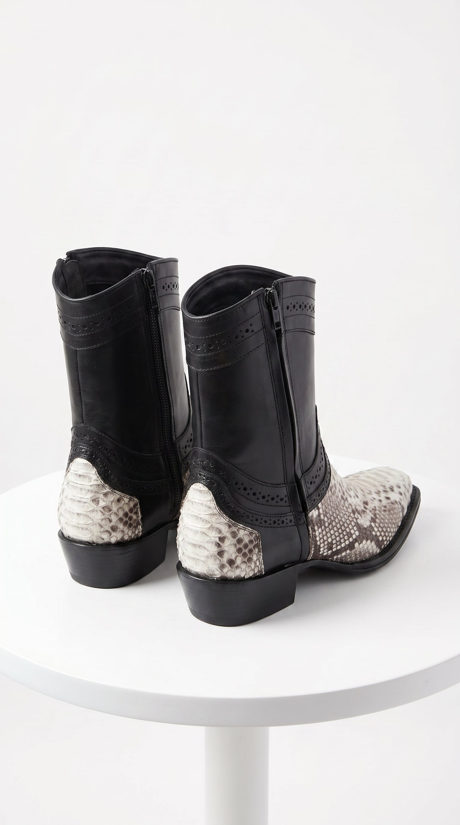 Men’s Natural Python Western Boots with Black Shaft, European Toe Vaquero Dress Boots LAB-76B5749