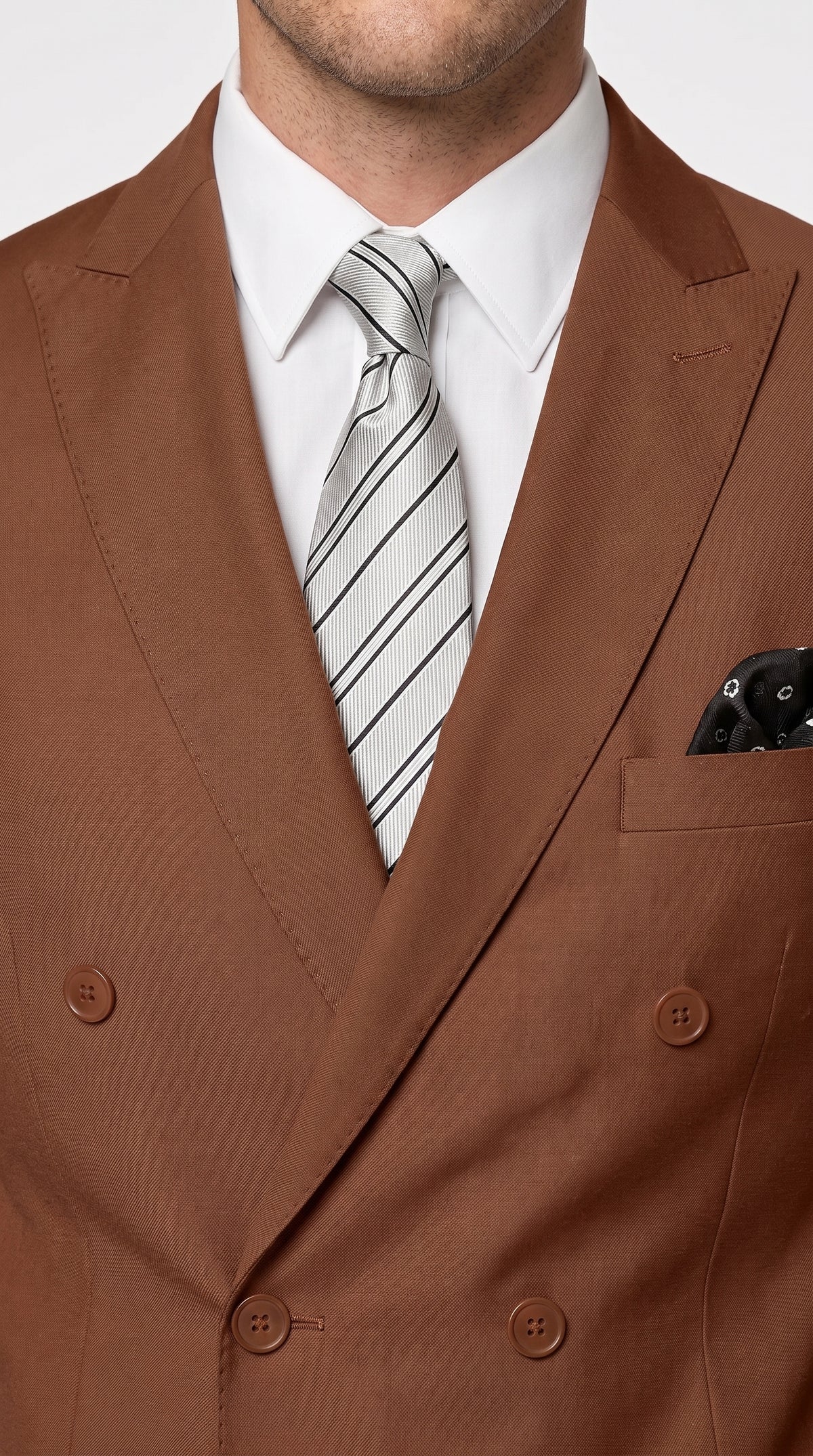 Men’s Copper Double-Breasted Wool Suit – Designer 6-Button Peak Lapel Formal Wedding Suit