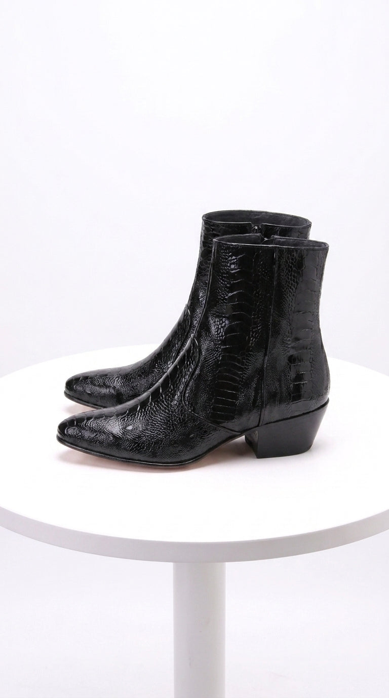 Los Altos Men’s Black Exotic Skin Dress Ankle Boots, Short Western Cowboy Boots