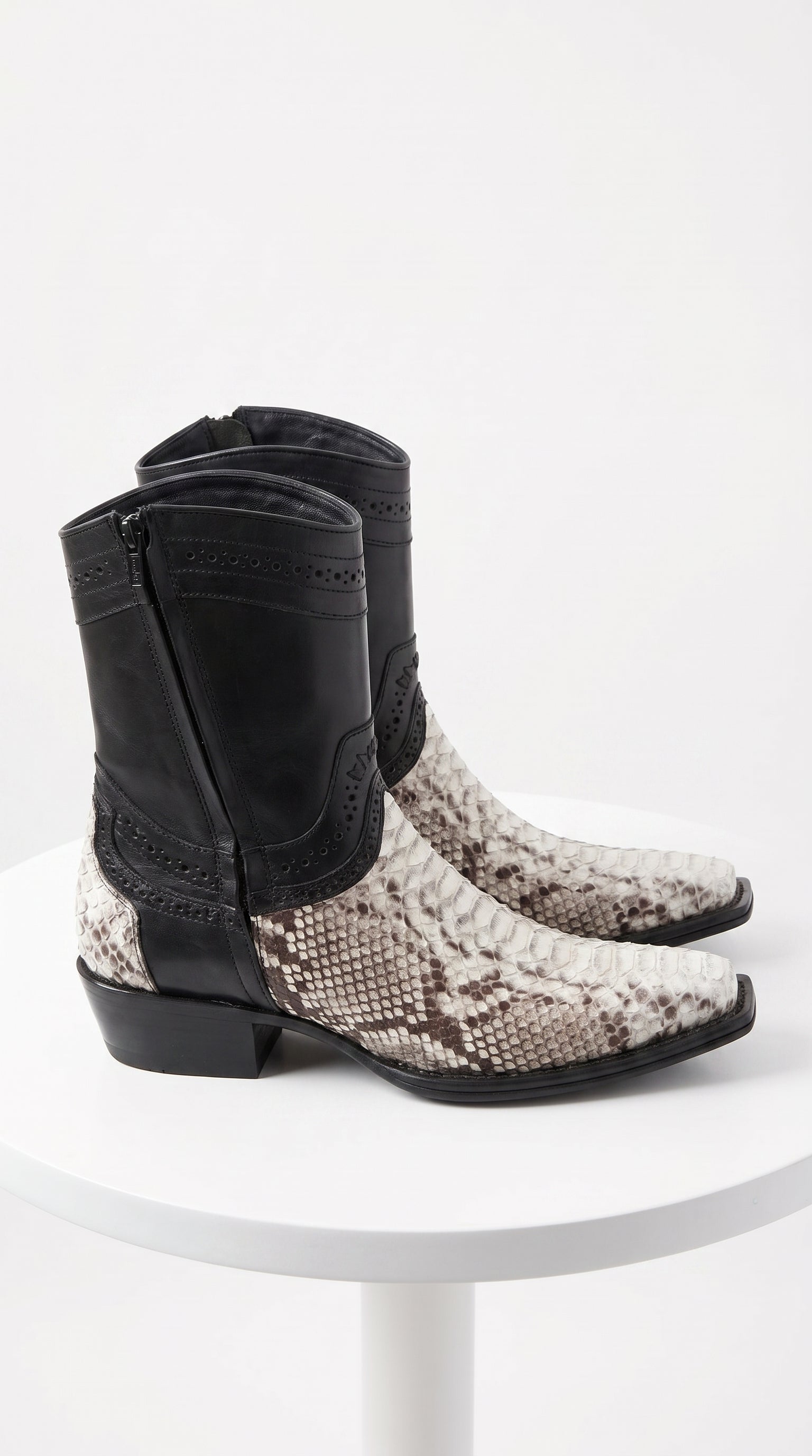 Men’s Natural Python Western Boots with Black Shaft, European Toe Vaquero Dress Boots LAB-76B5749