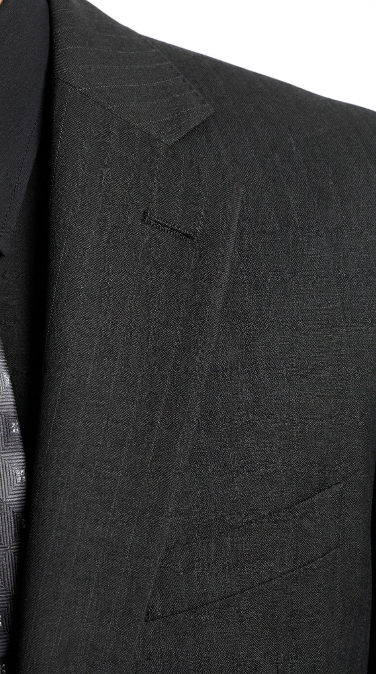 Men’s Charcoal Gray Super 150’s Wool 2-Piece Suit – Two-Button Hand Pick Stitch Business and Formal Suit