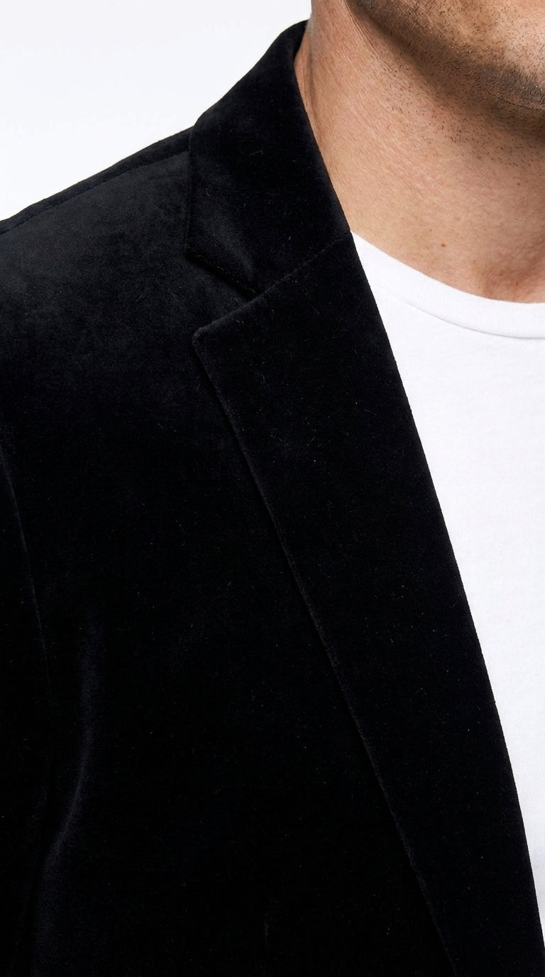 Men’s Black Velour Blazer – Classic Velvet Sport Jacket for Weddings, Parties and Formal Wear