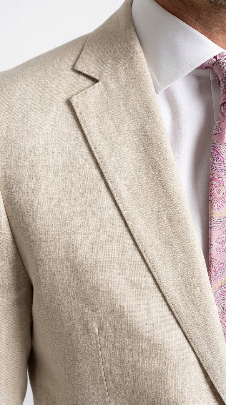 Men’s Natural Linen 2 Piece Suit, Two Button Regular Fit Summer Wedding Dress Suit