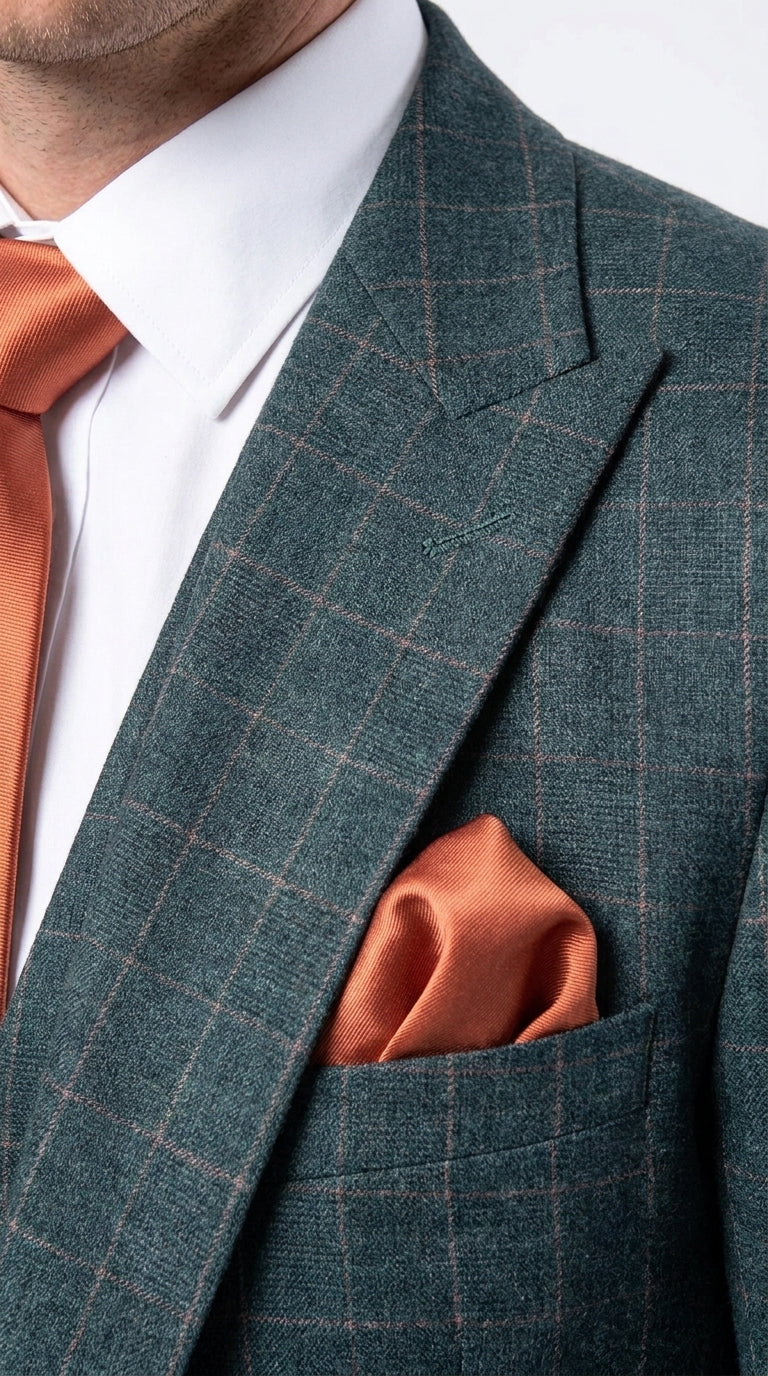 Rossi Man Max RM1788 Men’s Teal Plaid 3 Piece Suit, Slim Fit Formal Wedding Prom Dress Suit