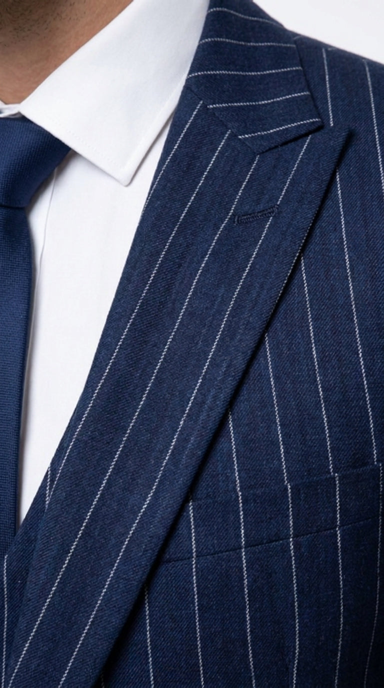 Men’s Navy Pinstripe 3 Piece Gangster Suit, Vintage 1920s Formal Dress Suit with Vest