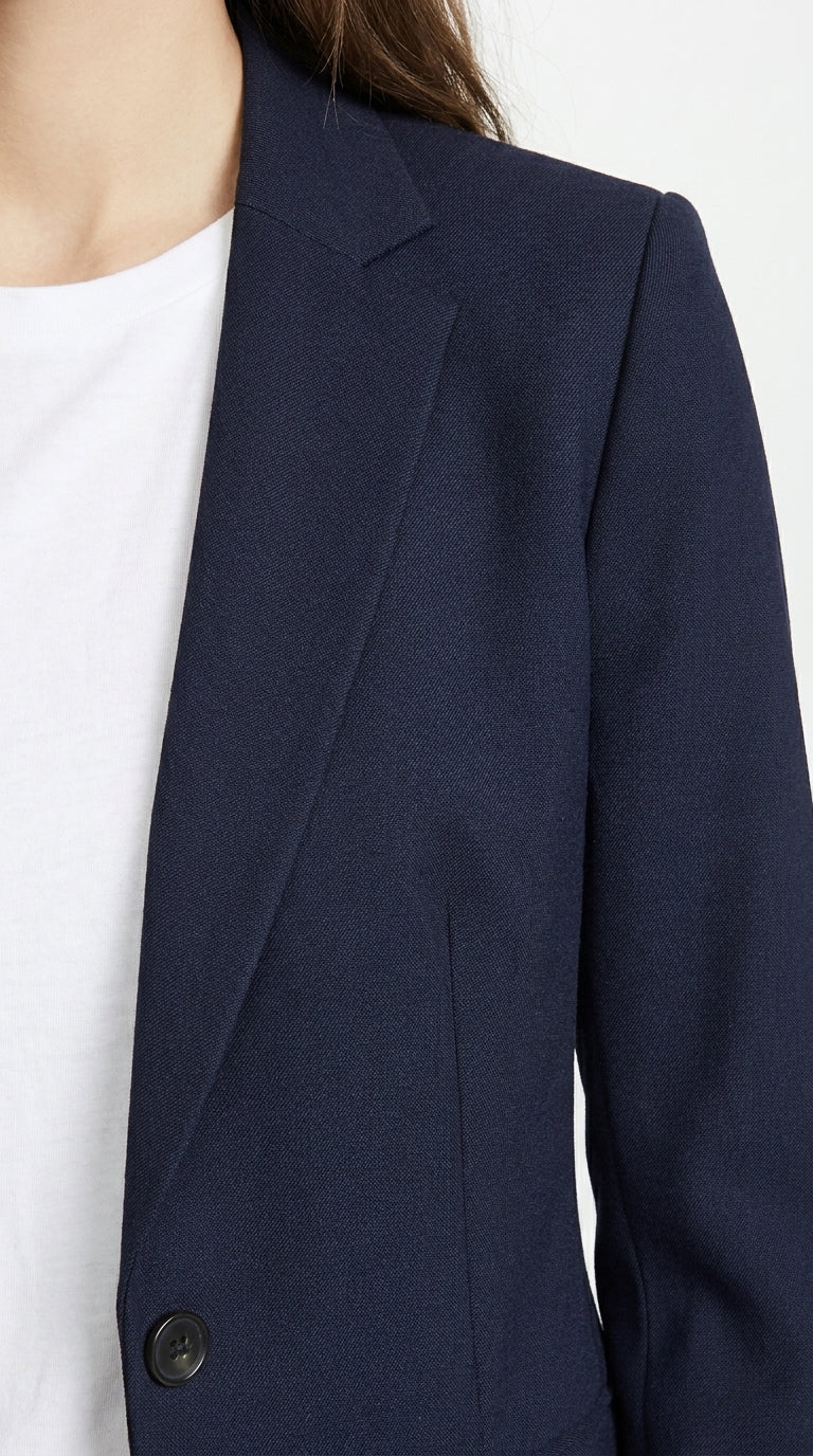 Two Button Solid Pattern Navy Women Blazer