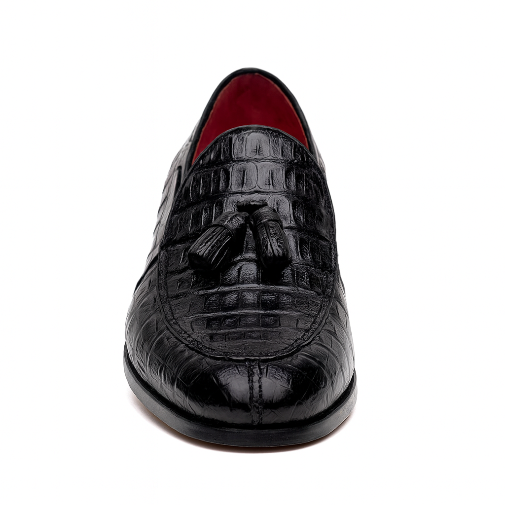 Bianchi Black Caiman Crocodile Tassel Loafers