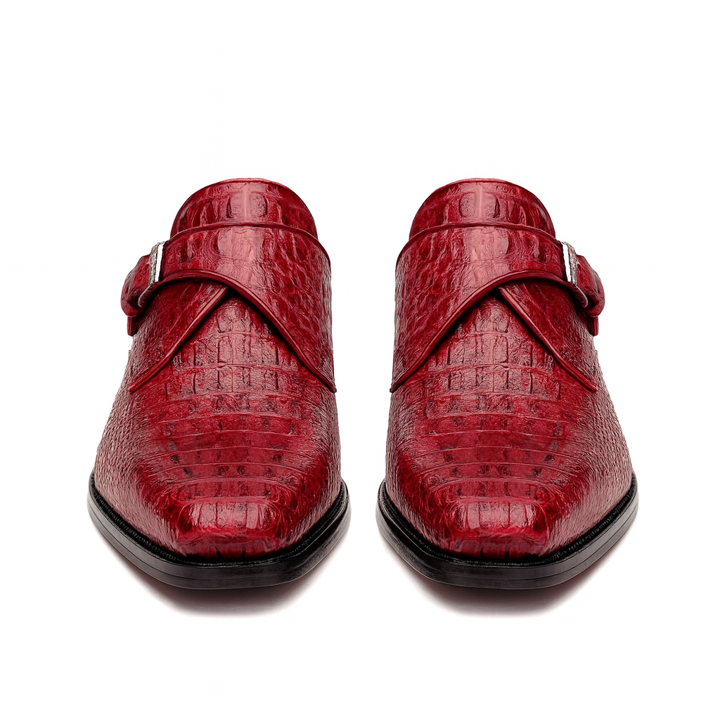 Marco Di Milano Luigi Wine Caiman Monk Strap Shoes