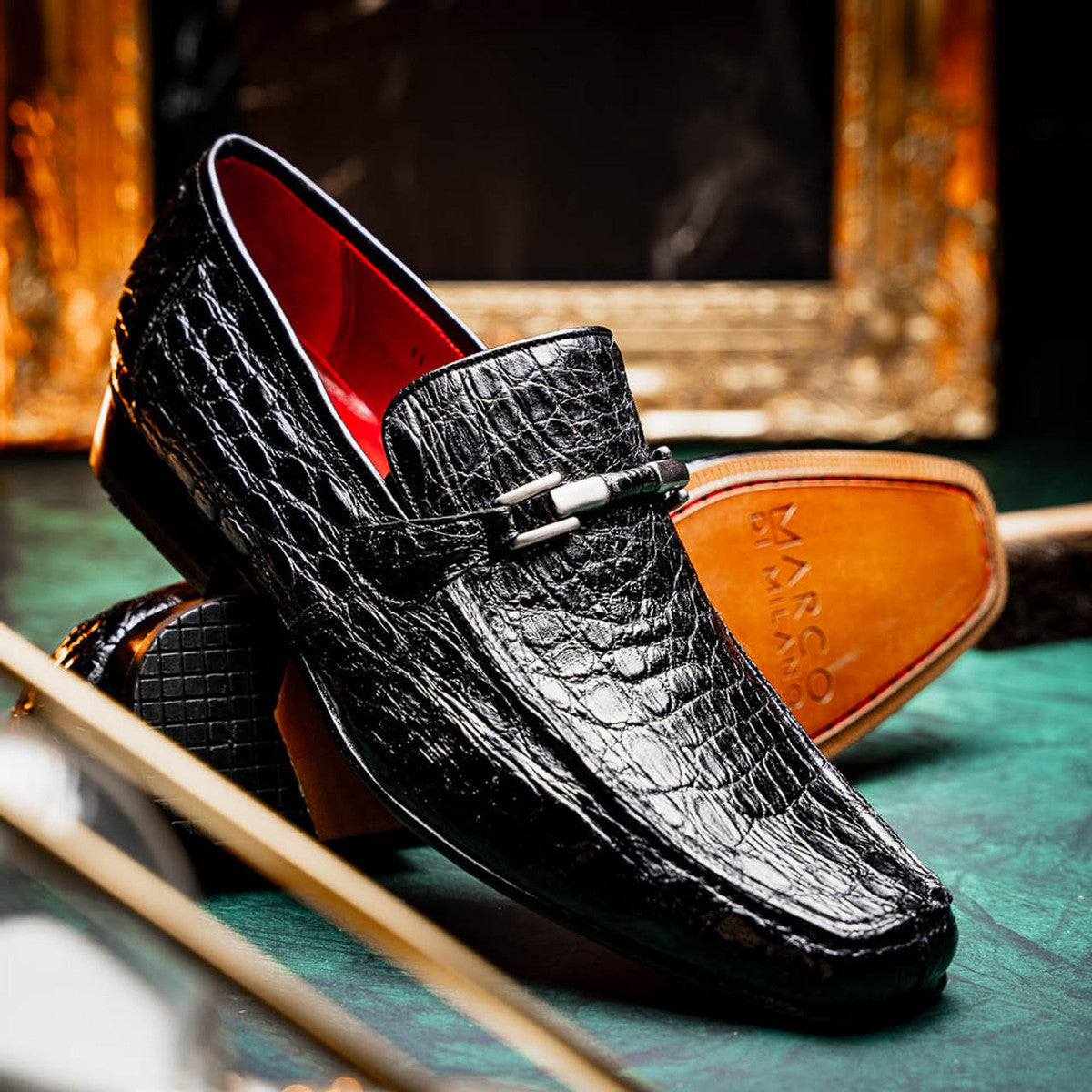 Black Caiman Gator Loafer with Metal Bit by Marco Di Milano